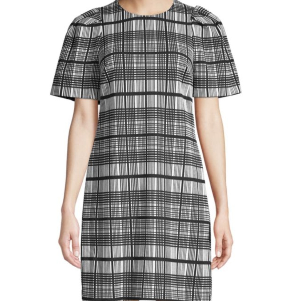 Plaid Puff Shoulder Shift Dress